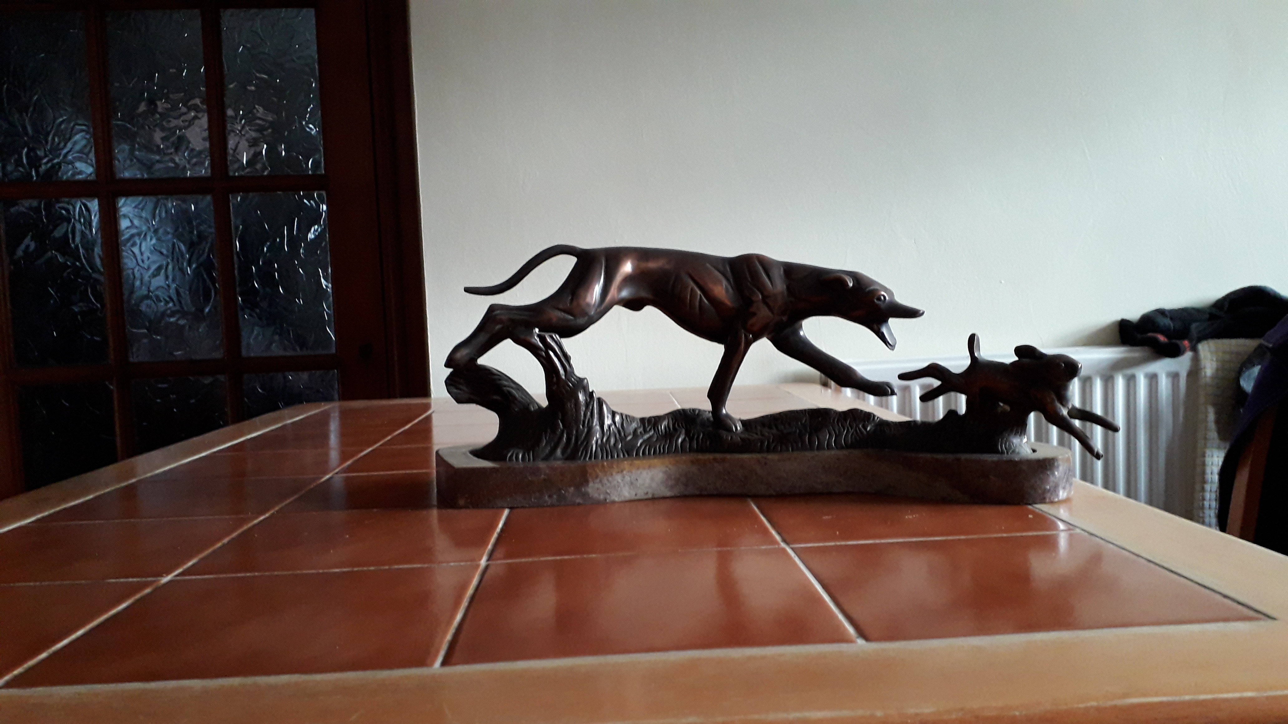 Lurcher/Greyhound and Hare Bronze Sculpture.